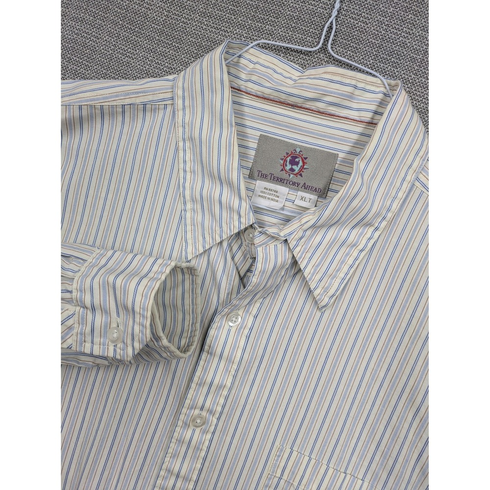 The Territory Ahead Shirt Mens XLT White Stripe Long Sleeve Button Up Casual